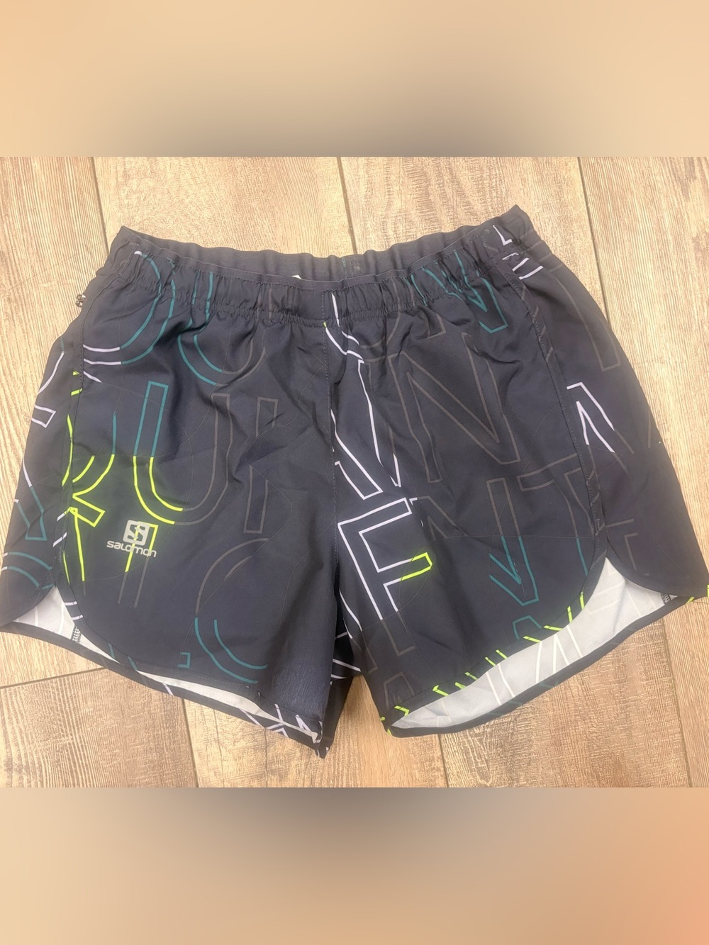 Salomon Womebs Small Black Athletic Running Shorts with Neon Accents